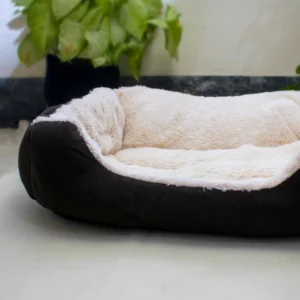 Dark Brown Faux Fur Pet Bed with Waterproof Base