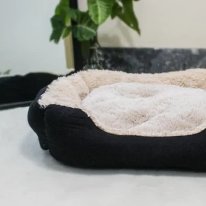 Modern Black Pet Bed with Fur Interior & Removable Padding