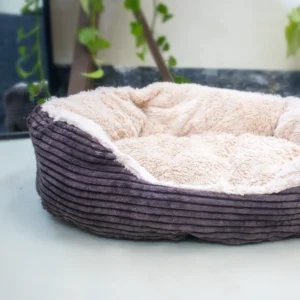 Brown Corduroy Pet Bed with Plush Fur Interior