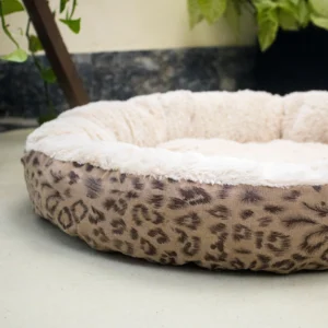 Round Plush Fur Pet Bed with Cheetah Print