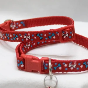 Soft Nylon Cat Collar with Bell – Red Paw Print