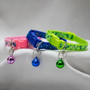 Pack of 3 Adjustable Cat Collars with Bell – Multi-Color Paw Print